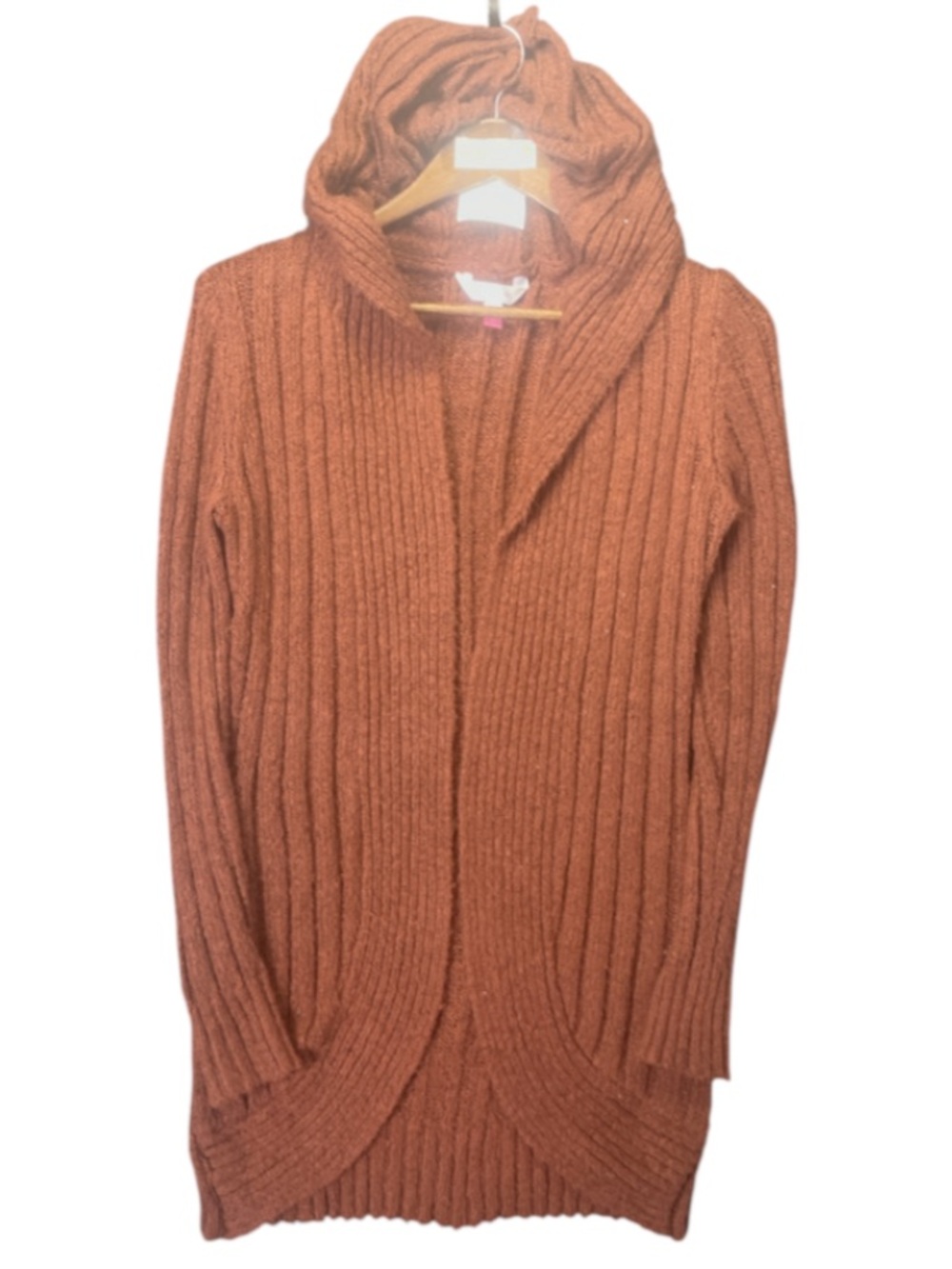 NoBo Ribbed Hooded Open Cardigan Sweater - Rust Orange size M